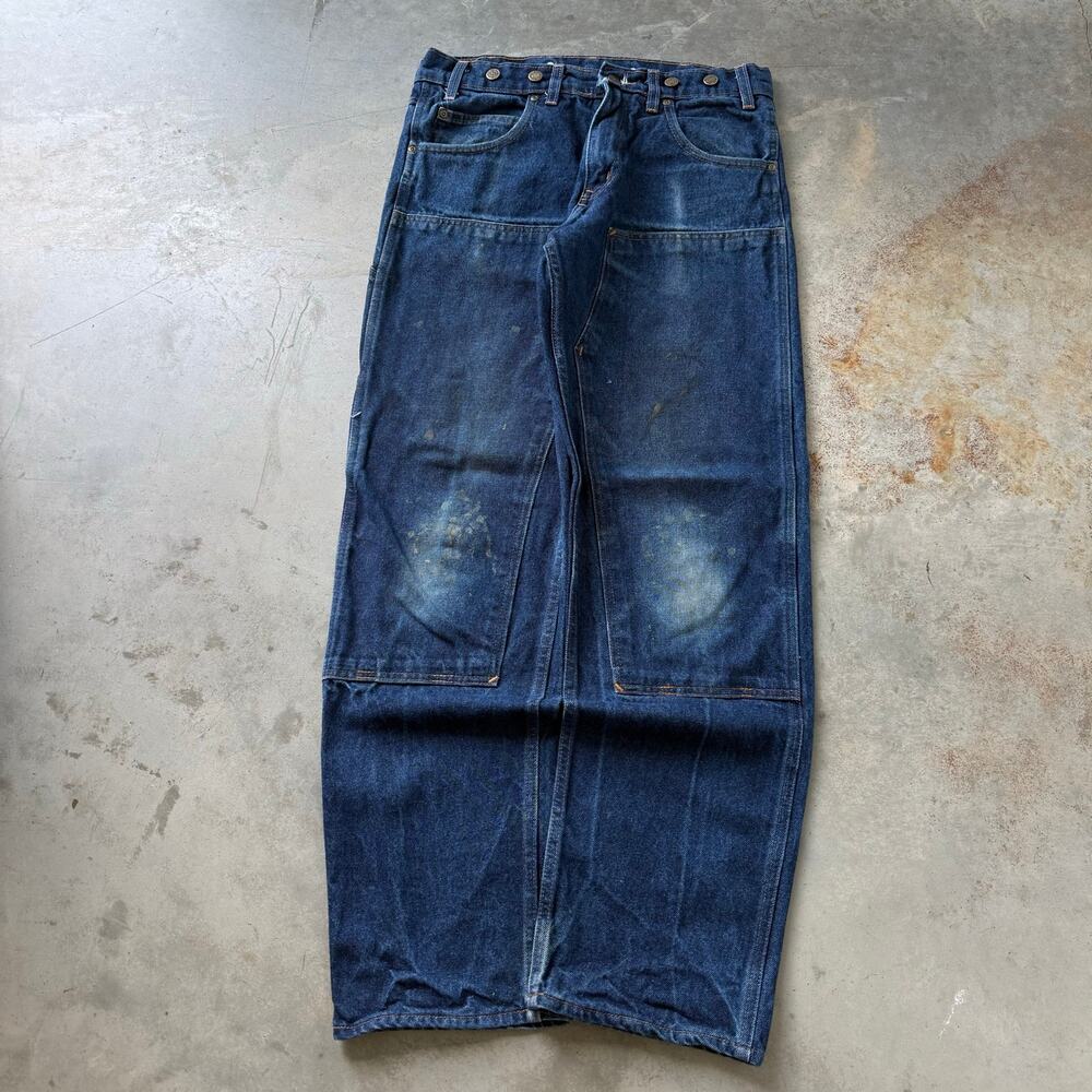 Vintage Prison Blues Painted Distressed Double Knee Carpenter Jeans Size 34x34